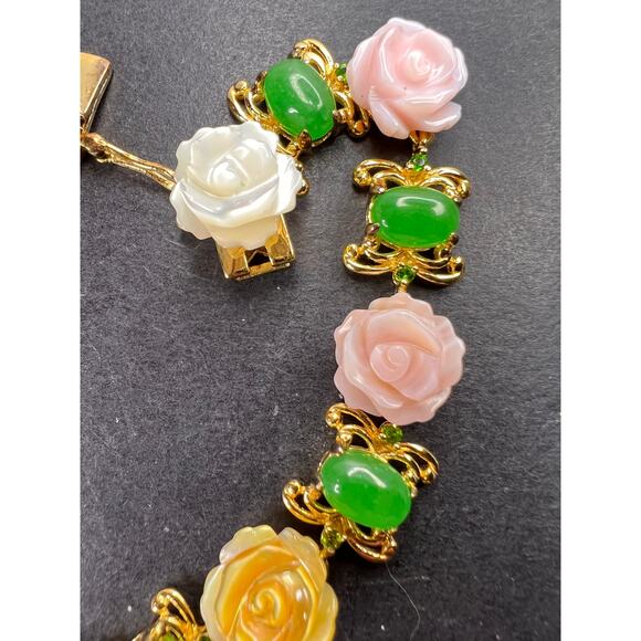 MOP jade and diopside bracelet in gold over sterling silver - Picture 6 of 11